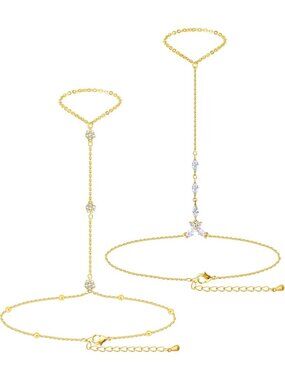 Trendy 14K Gold Finger Ring Bracelet Hand Chain - Waterproof Jewelry for Summer